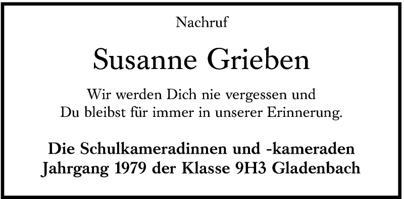  Traueranzeige für Susanne Grieben vom 28.08.2019 aus 205 HA - Hinterländer Anzeiger (130)