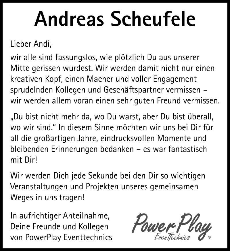  Traueranzeige für Andreas Scheufele vom 14.09.2019 aus 563 Oberhessische Zeitung