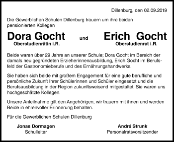 Traueranzeige von Dora und Erich Gocht von 202 Dill Block (120)
