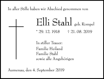 Traueranzeige von Elli Stahl von 206 WBT - Weilburger Tageblatt (140)