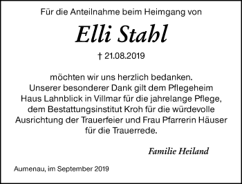 Traueranzeige von Elli Stahl von 206 WBT - Weilburger Tageblatt (140)