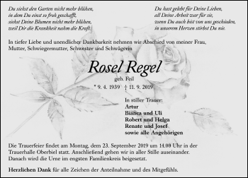 Traueranzeige von Rosel Regel von 201 WNZ - Wetzlarer Neue Zeitung (110)