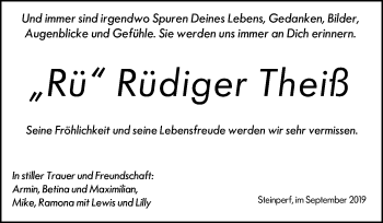 Traueranzeige von Rüdiger Theiß von 205 HA - Hinterländer Anzeiger (130)