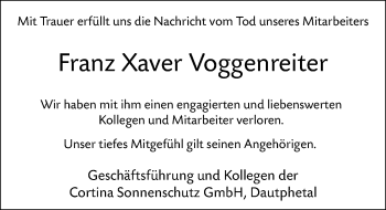 Traueranzeige von Franz Xaver Voggenreiter von 205 Hinterländer Anzeiger