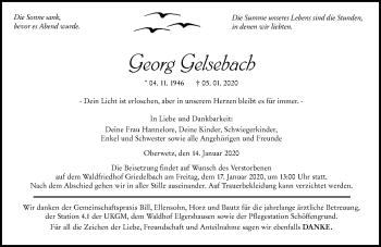 Traueranzeige von Georg Gelsebach von 201 Wetzlarer Neue Zeitung