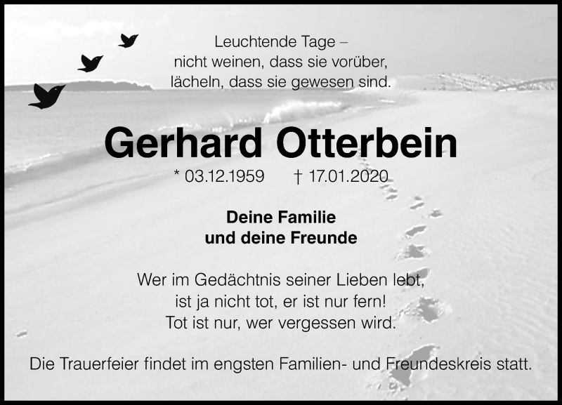  Traueranzeige für Gerhard Otterbein vom 25.01.2020 aus VRM Trauer