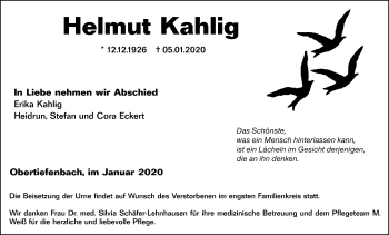 Traueranzeige von Helmut Kahlig von 206 Weilburger Tageblatt