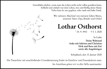 Traueranzeige von Lothar Osthorst von 206 Weilburger Tageblatt