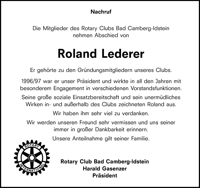 Traueranzeige für Roland Lederer vom 09.01.2020 aus 582 Camberger Anzeiger