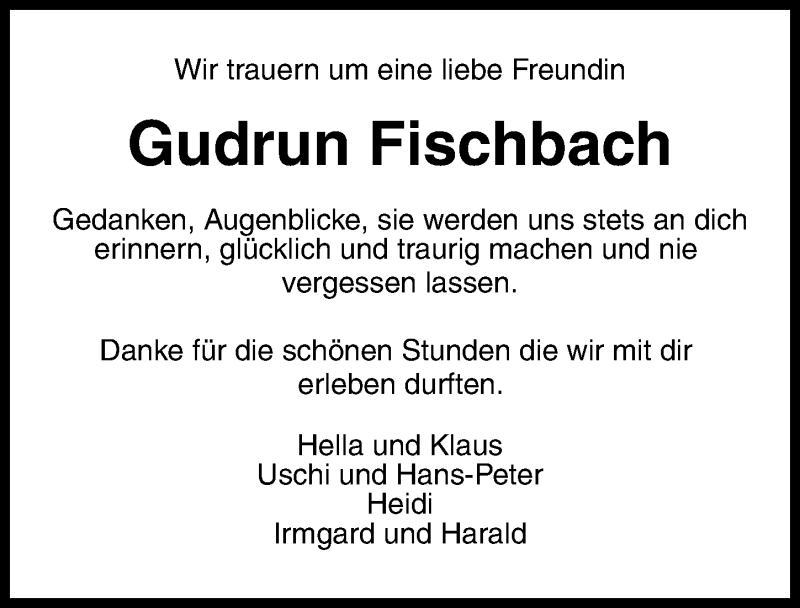  Traueranzeige für Gudrun Fischbach vom 24.10.2020 aus 205 Hinterländer Anzeiger