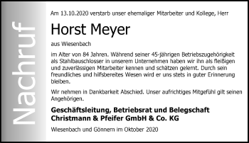 Traueranzeige von Horst Meyer von 205 Hinterländer Anzeiger