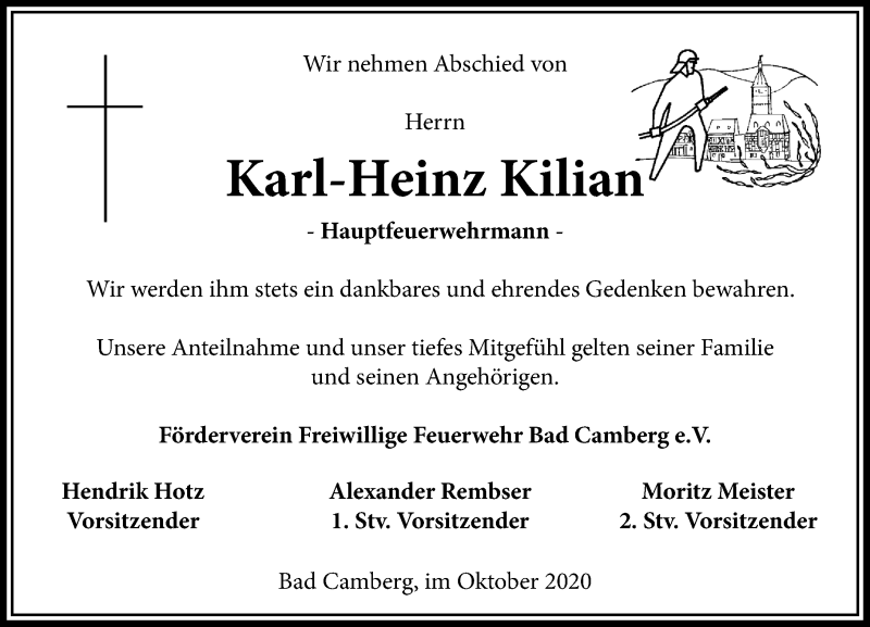  Traueranzeige für Karl-Heinz Kilian vom 15.10.2020 aus 582 Camberger Anzeiger