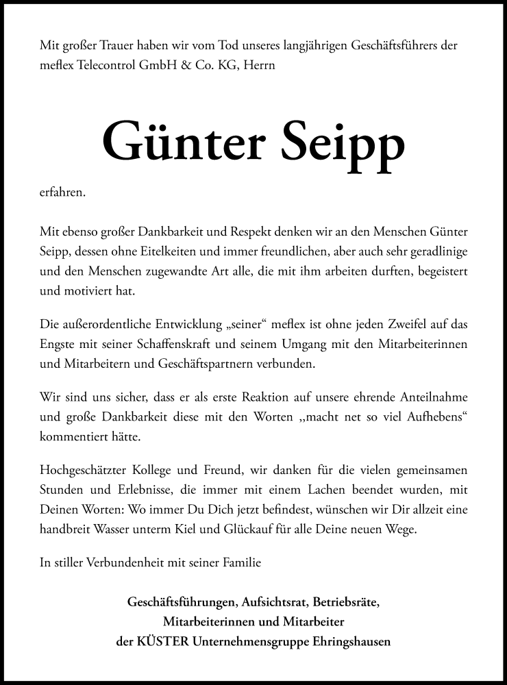  Traueranzeige für Günter Seipp vom 24.11.2020 aus 201 Wetzlarer Neue Zeitung