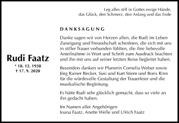 Traueranzeige von Rudi Faatz von 201 Wetzlarer Neue Zeitung