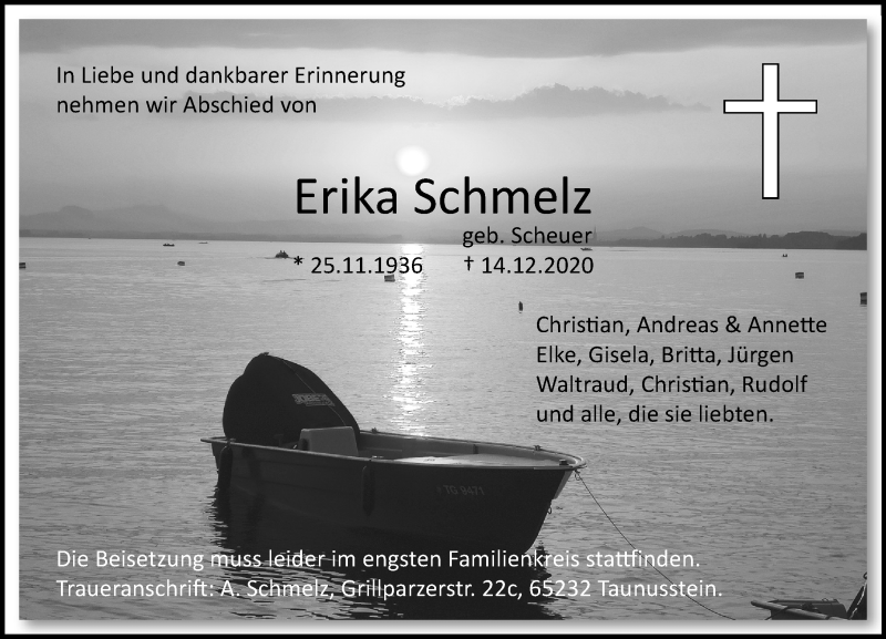  Traueranzeige für Erika Schmelz vom 19.12.2020 aus 563 Oberhessische Zeitung