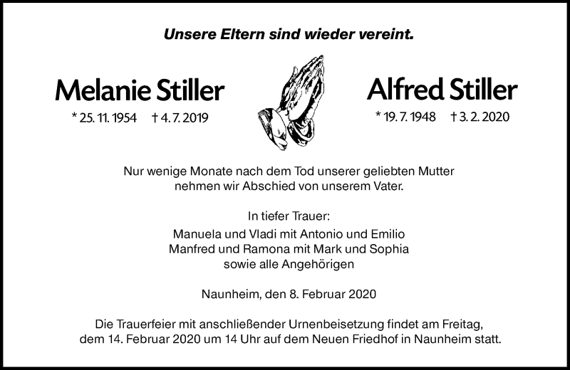  Traueranzeige für Alfred Stiller vom 08.02.2020 aus 201 Wetzlarer Neue Zeitung