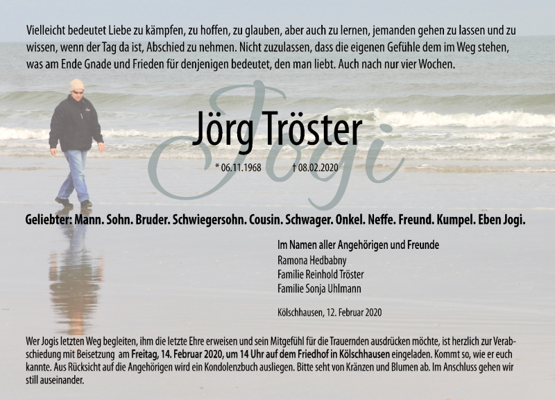  Traueranzeige für Jörg Tröster vom 11.02.2020 aus 201 Wetzlarer Neue Zeitung