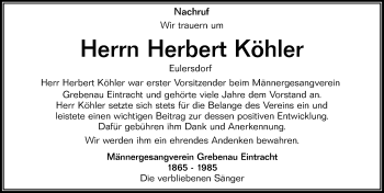 Traueranzeige von Herbert Köhler von VRM Trauer