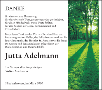 Traueranzeige von Jutta Adelmann von 206 Weilburger Tageblatt