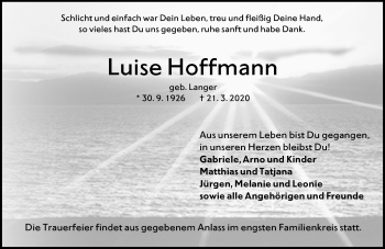 Traueranzeige von Luise Hoffmann von 201 Wetzlarer Neue Zeitung