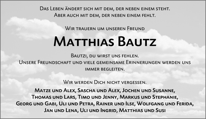  Traueranzeige für Matthias Bautz vom 13.03.2020 aus 206 Weilburger Tageblatt