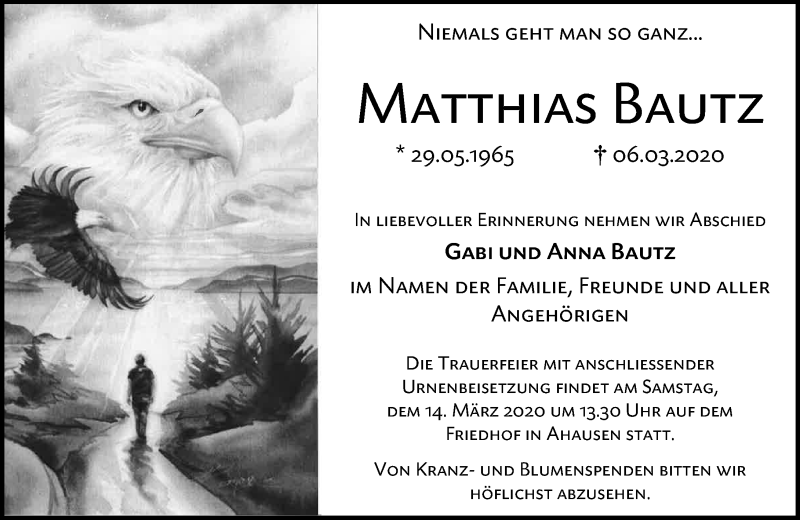  Traueranzeige für Matthias Bautz vom 11.03.2020 aus 206 Weilburger Tageblatt
