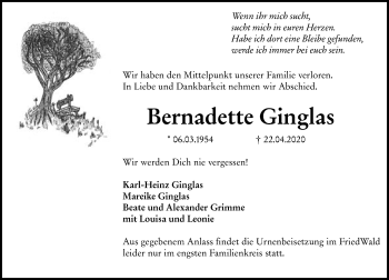 Traueranzeige von Bernadette Ginglas von 564 Usinger Anzeiger