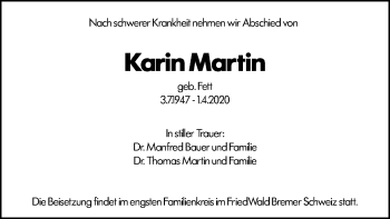 Traueranzeige von Karin Martin von 201 Wetzlarer Neue Zeitung