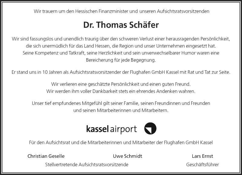  Traueranzeige für Thomas Schäfer vom 04.04.2020 aus 205 Hinterländer Anzeiger