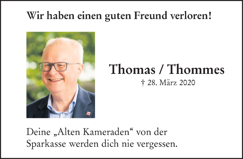  Traueranzeige für Thomas Schäfer vom 16.04.2020 aus 205 Hinterländer Anzeiger