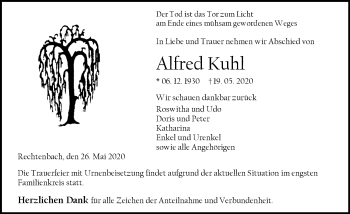 Traueranzeige von Alfred Kuhl von 201 Wetzlarer Neue Zeitung