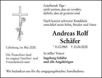 Traueranzeige von Andreas Rolf Schäfer von 206 Weilburger Tageblatt