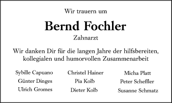 Traueranzeige von Bernd Fochler von VRM Trauer