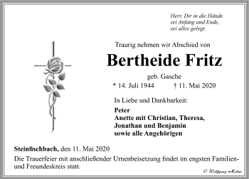 Traueranzeige von Bertheide Fritz von 582 Camberger Anzeiger