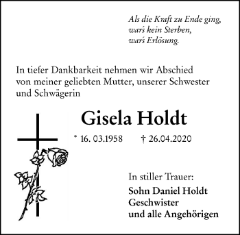 Traueranzeige von Gisela Holdt von 206 Weilburger Tageblatt