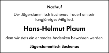 Traueranzeige von Hans-Helmut Plaum von 205 Hinterländer Anzeiger
