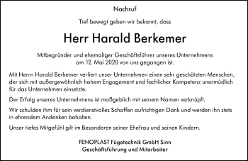 Traueranzeige von Harald Berkemer von 202 Dill Block