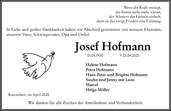 Traueranzeige von Josef Hofmann von 201 Wetzlarer Neue Zeitung