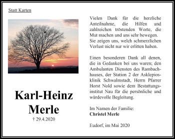 Traueranzeige von Karl-Heinz Merle von VRM Trauer