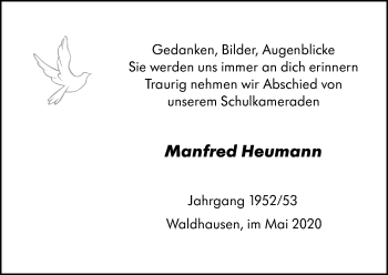 Traueranzeige von Manfred Heumann von 206 Weilburger Tageblatt