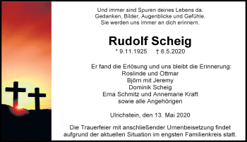 Traueranzeige von Rudolf Scheig von VRM Trauer