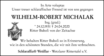 Traueranzeige von Wilhelm-Robert Michalak von 201 Wetzlarer Neue Zeitung