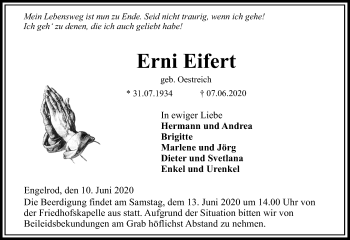 Traueranzeige von Erni Eifert von 563 Oberhessische Zeitung