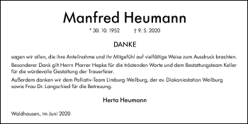 Traueranzeige von Manfred Heumann von 206 Weilburger Tageblatt