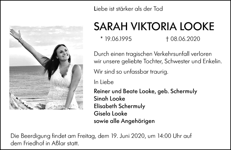  Traueranzeige für Sarah Viktoria Looke vom 13.06.2020 aus 201 Wetzlarer Neue Zeitung