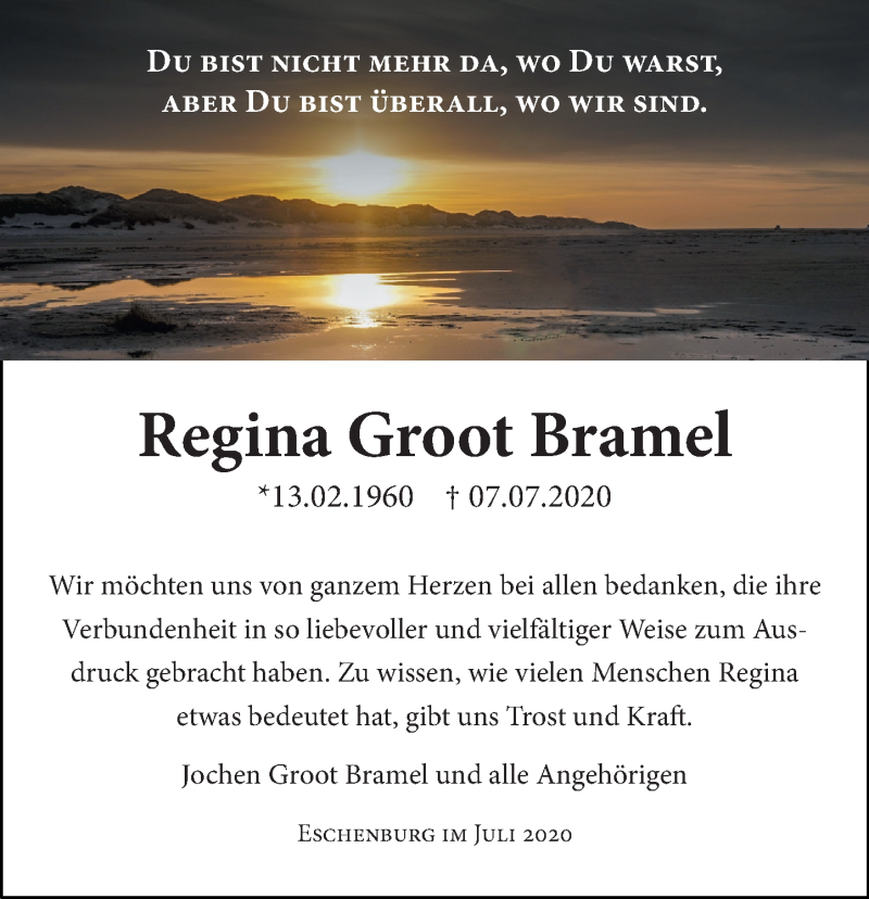  Traueranzeige für Regina Groot Bramel vom 25.07.2020 aus 205 Hinterländer Anzeiger