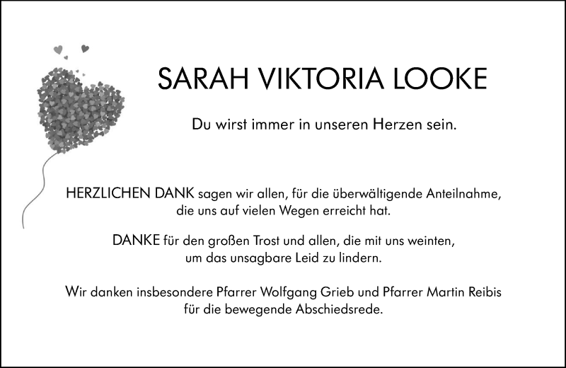  Traueranzeige für Sarah Viktoria Looke vom 04.07.2020 aus 201 Wetzlarer Neue Zeitung