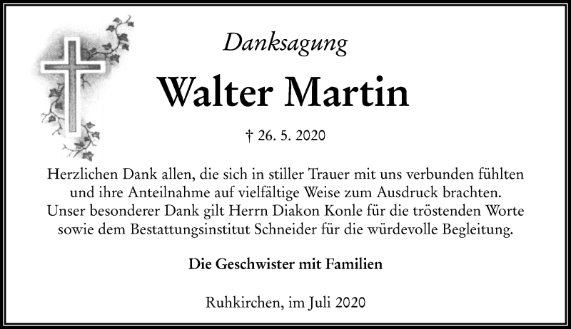  Traueranzeige für Walter Martin vom 11.07.2020 aus 563 Oberhessische Zeitung