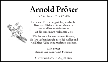 Traueranzeige von Arnold Pröser von 564 Usinger Anzeiger