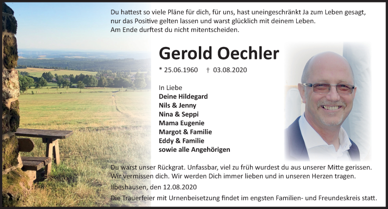  Traueranzeige für Gerold Oechler vom 12.08.2020 aus VRM Trauer